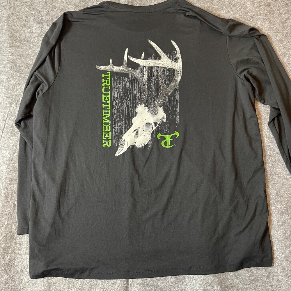 TrueTimber‎ Mens 2XL Black Performance Long Sleeve Shirt Deer Skull Graphic Tee